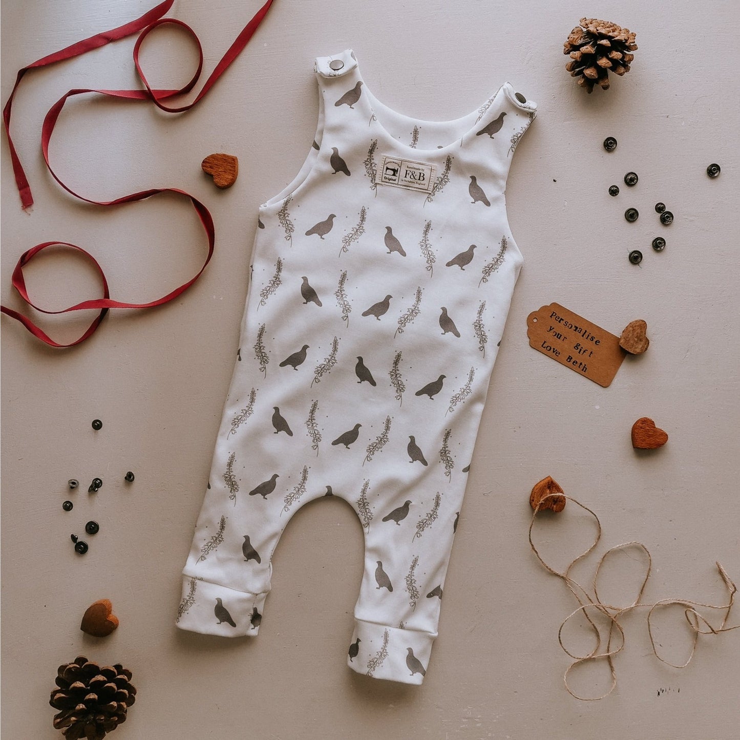 Grouse & Heather Dungarees Romper (Cotton) - F&B Crafts - F&B Designs