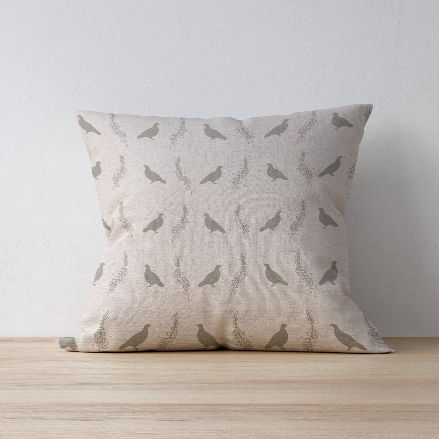 Grouse & Heather Linen Background Cushion - F&B Crafts - F&B Designs