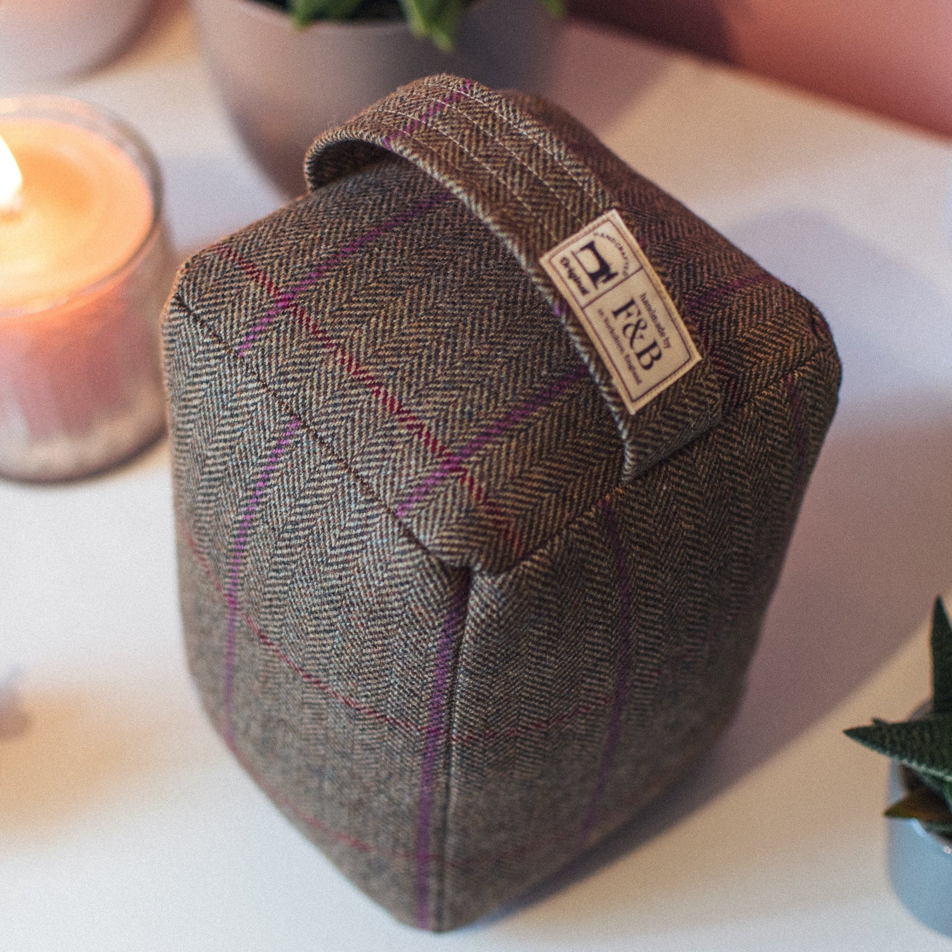 Khaki & Pink Tweed Doorstops - F&B Crafts - F&B Handmade