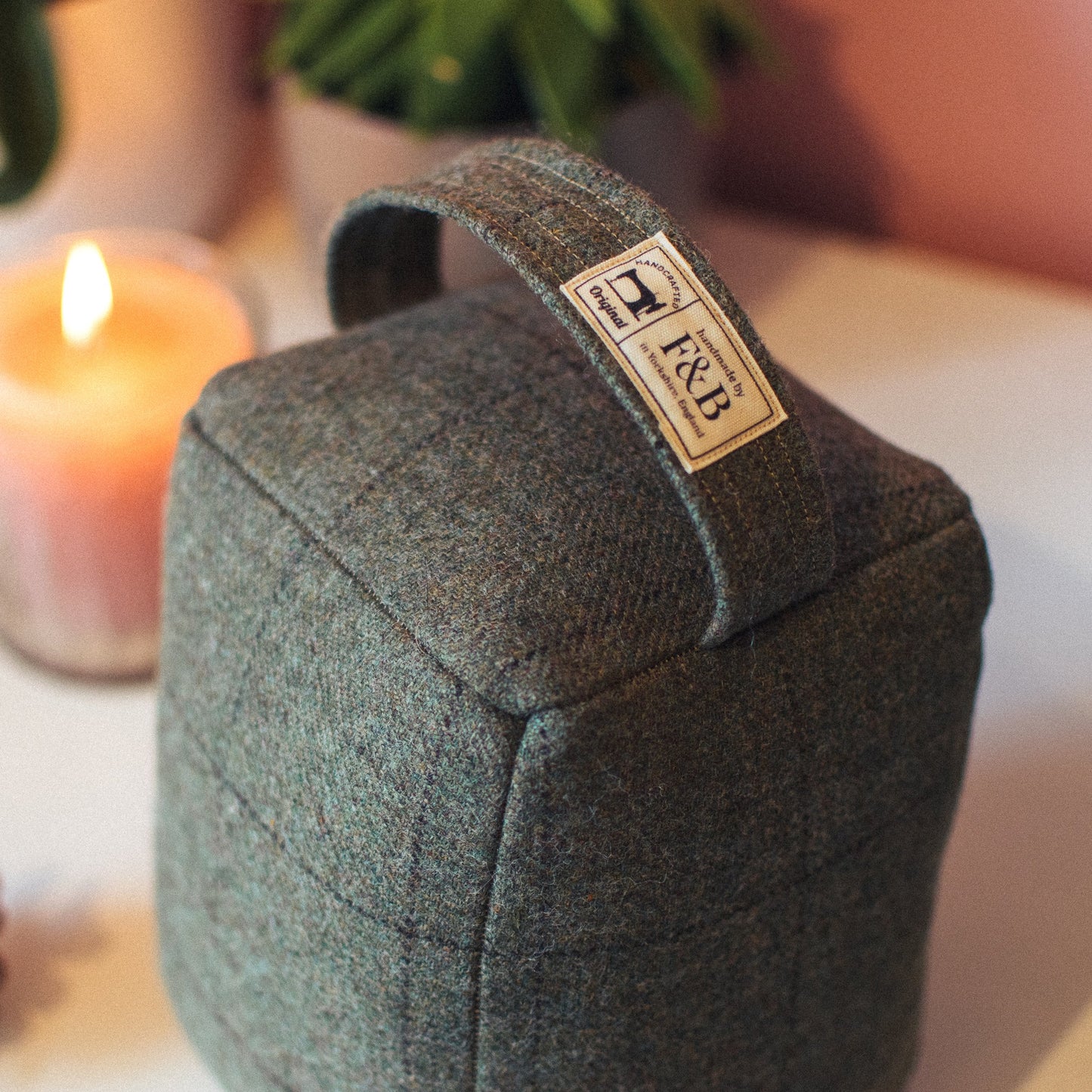 Moss Green and Dark Check Tweed Doorstops - F&B Crafts - F&B Handmade