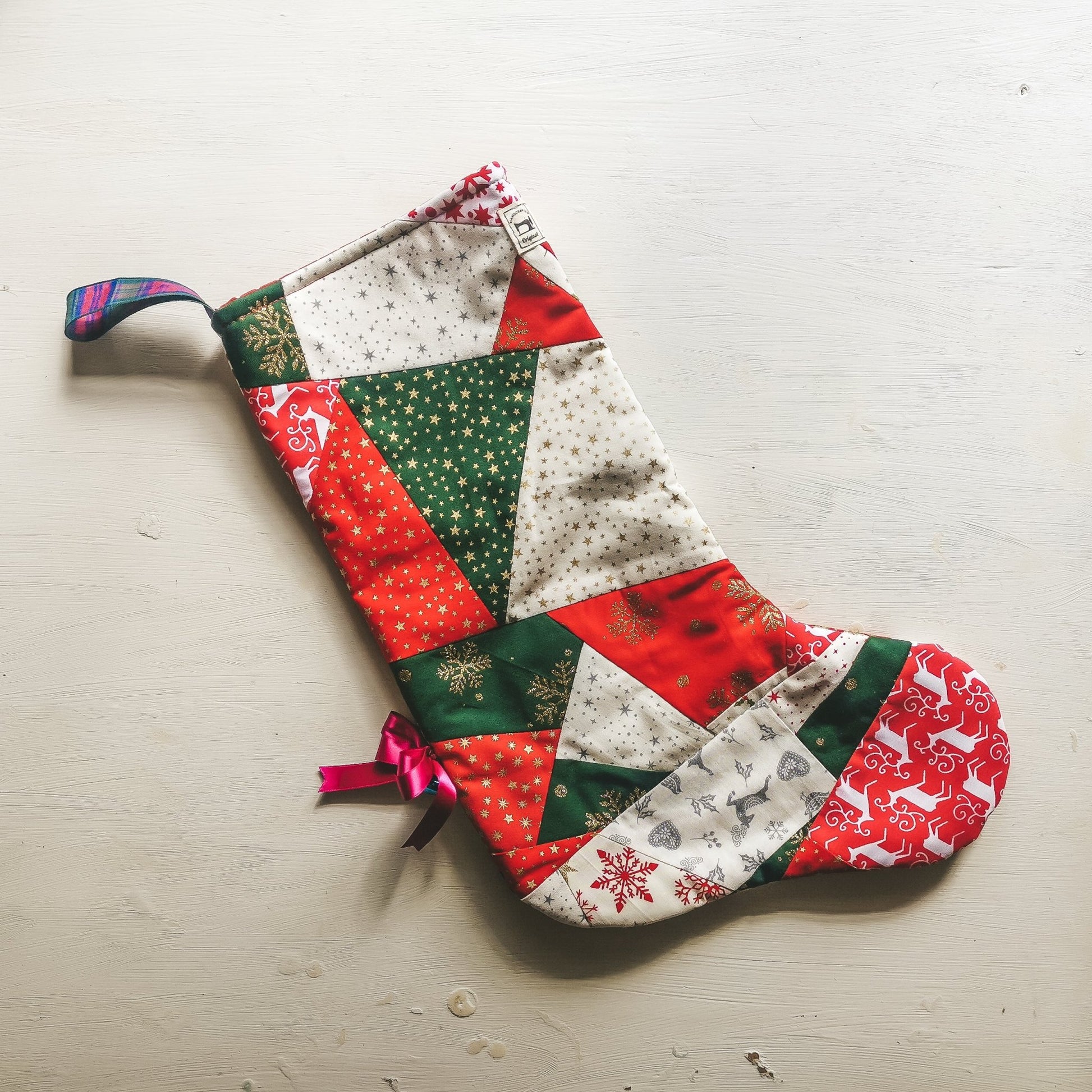 Patchwork Christmas Stocking with Bell - F&B Crafts - F&B Handmade