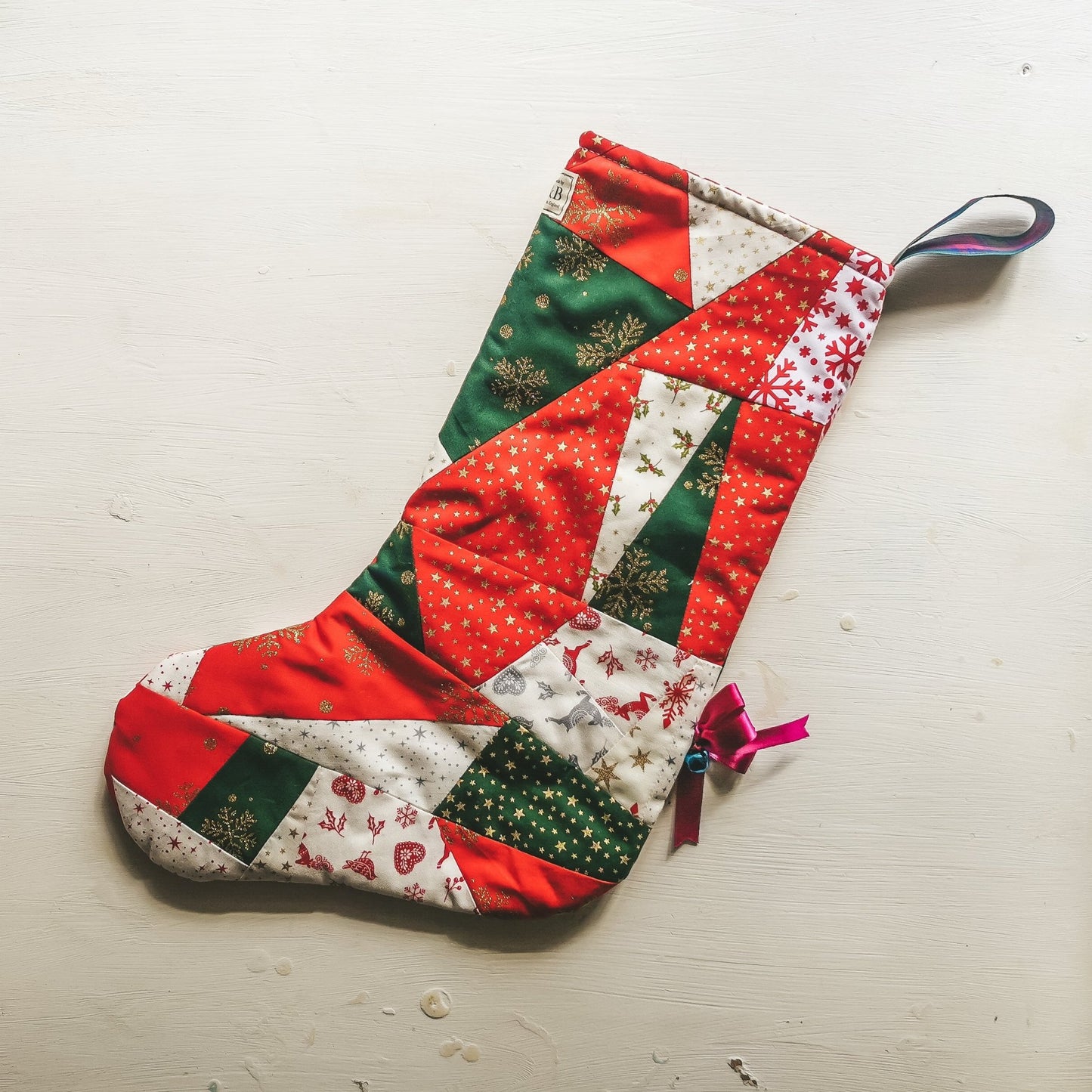 Patchwork Christmas Stocking with Bell - F&B Crafts - F&B Handmade