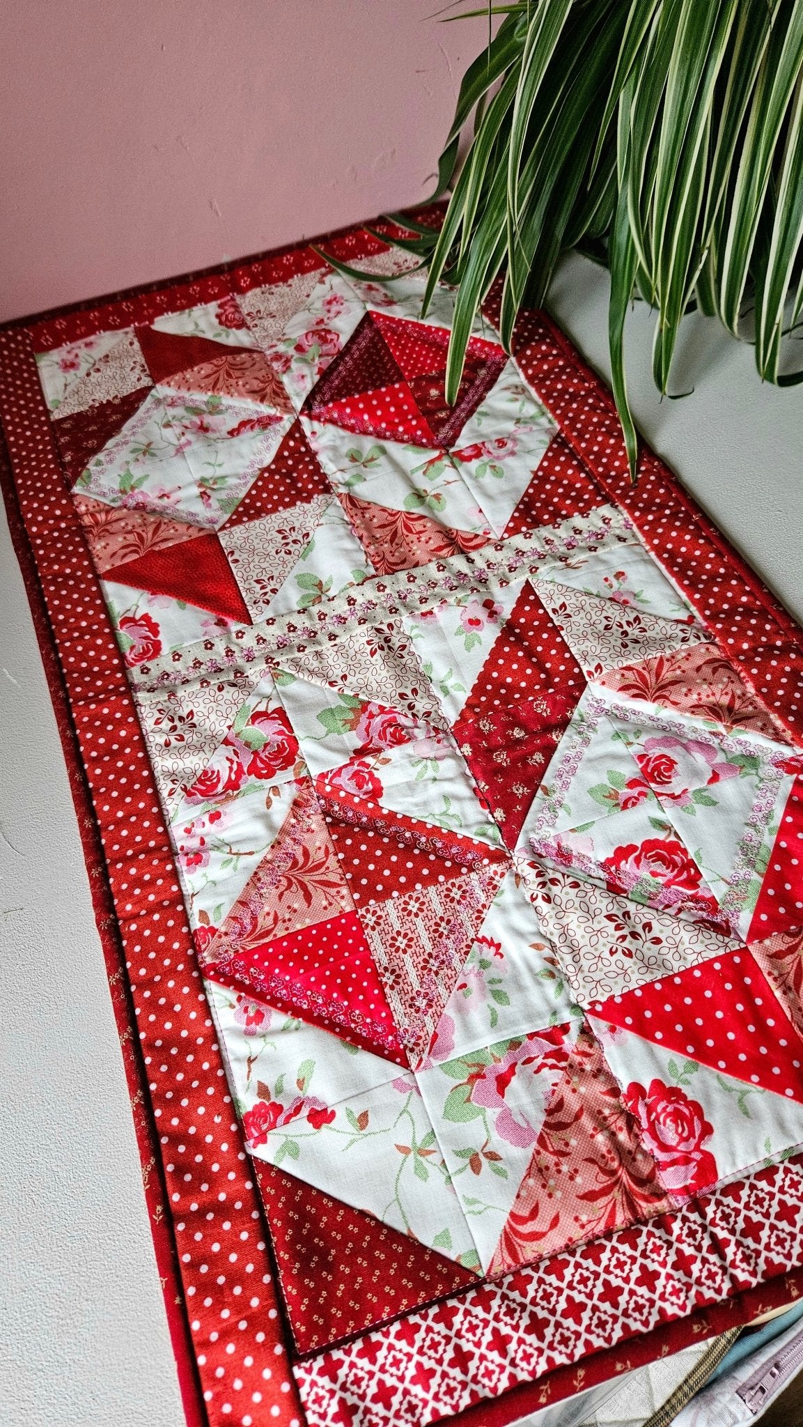 Patchwork Red and Floral Table Runner - F&B Crafts - F&B Handmade