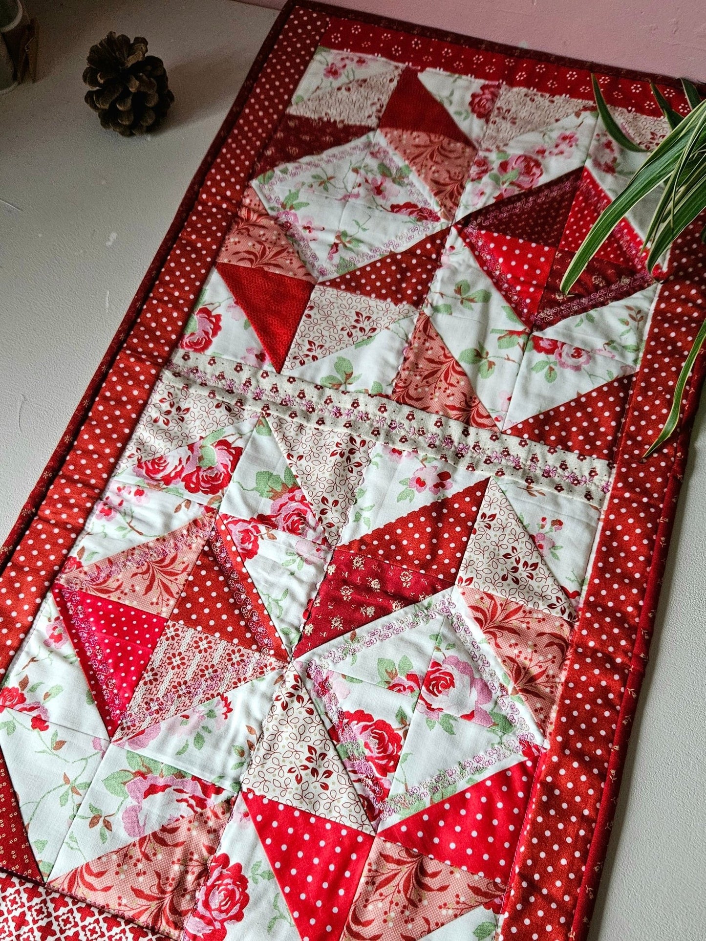 Patchwork Red and Floral Table Runner - F&B Crafts - F&B Handmade