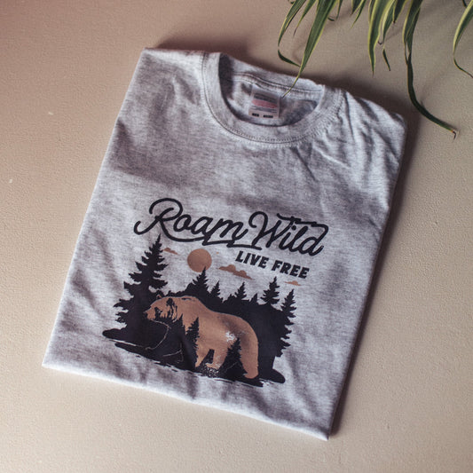 Roam Wild Live Free Bear Graphic T-Shirt - F&B Crafts - Fox & Co Apparel